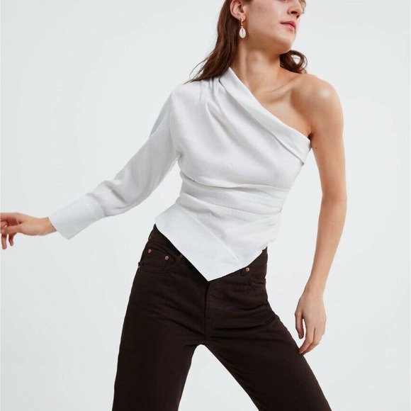 zara one shoulder white shirt